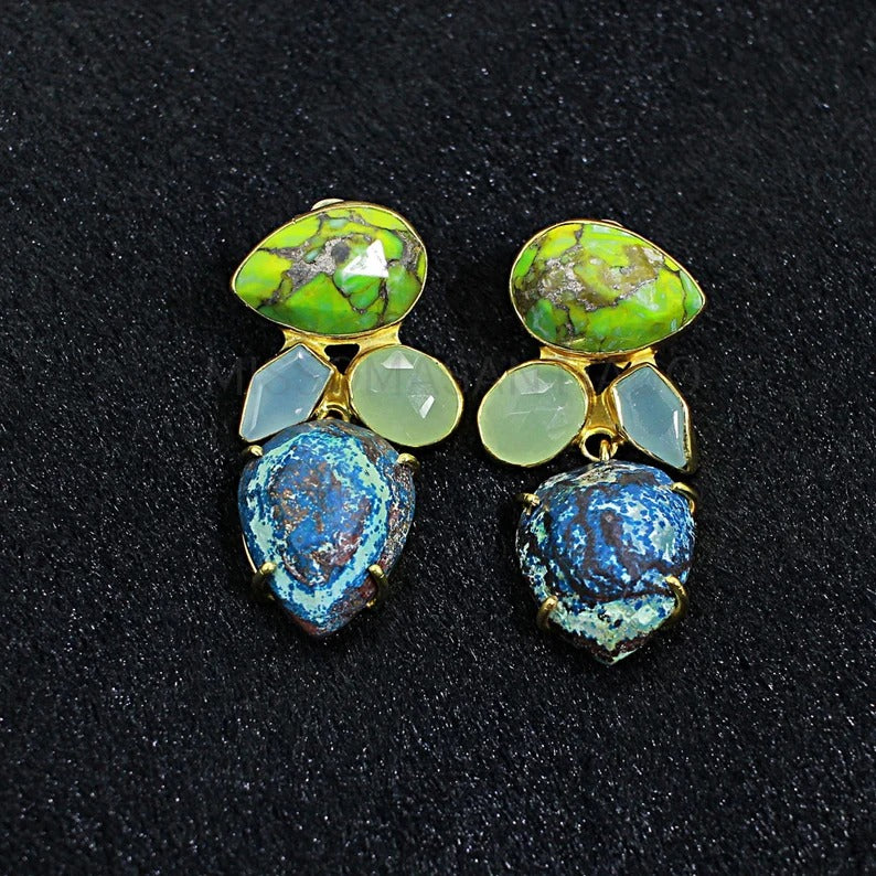 Green Copper Turquoise Earrings