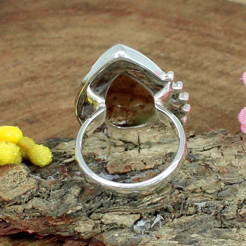 Pear Natural Strawberry Quartz Gemstone Sterling Silver Ring