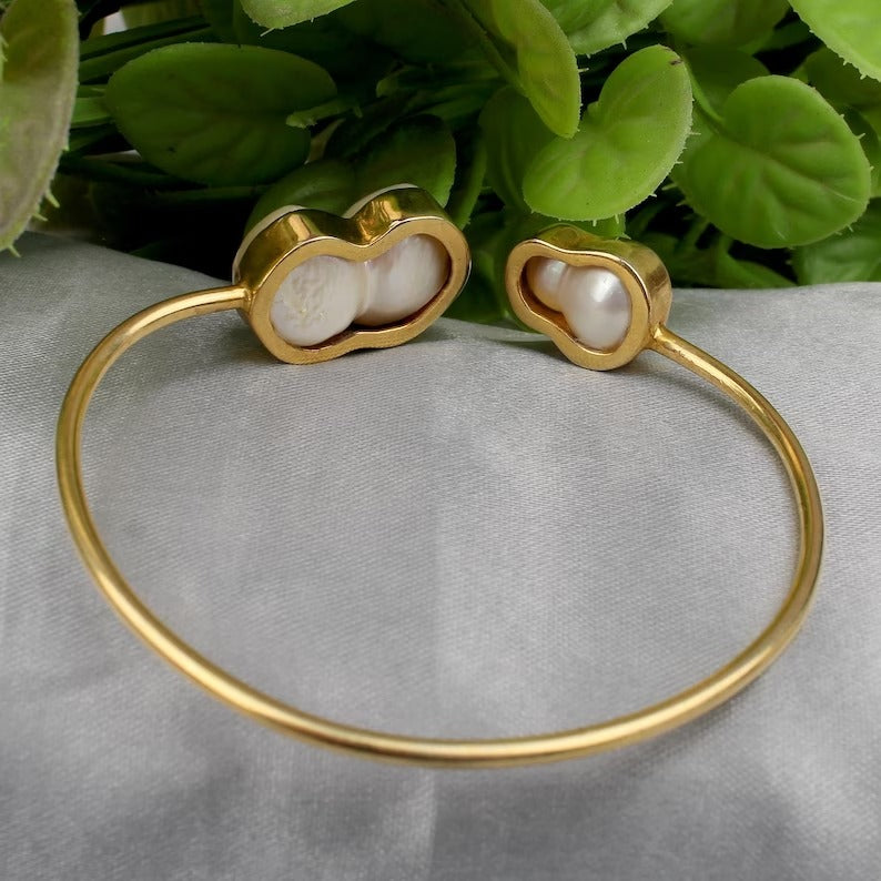Gold Plated Natural Baroque Pearl Bangle