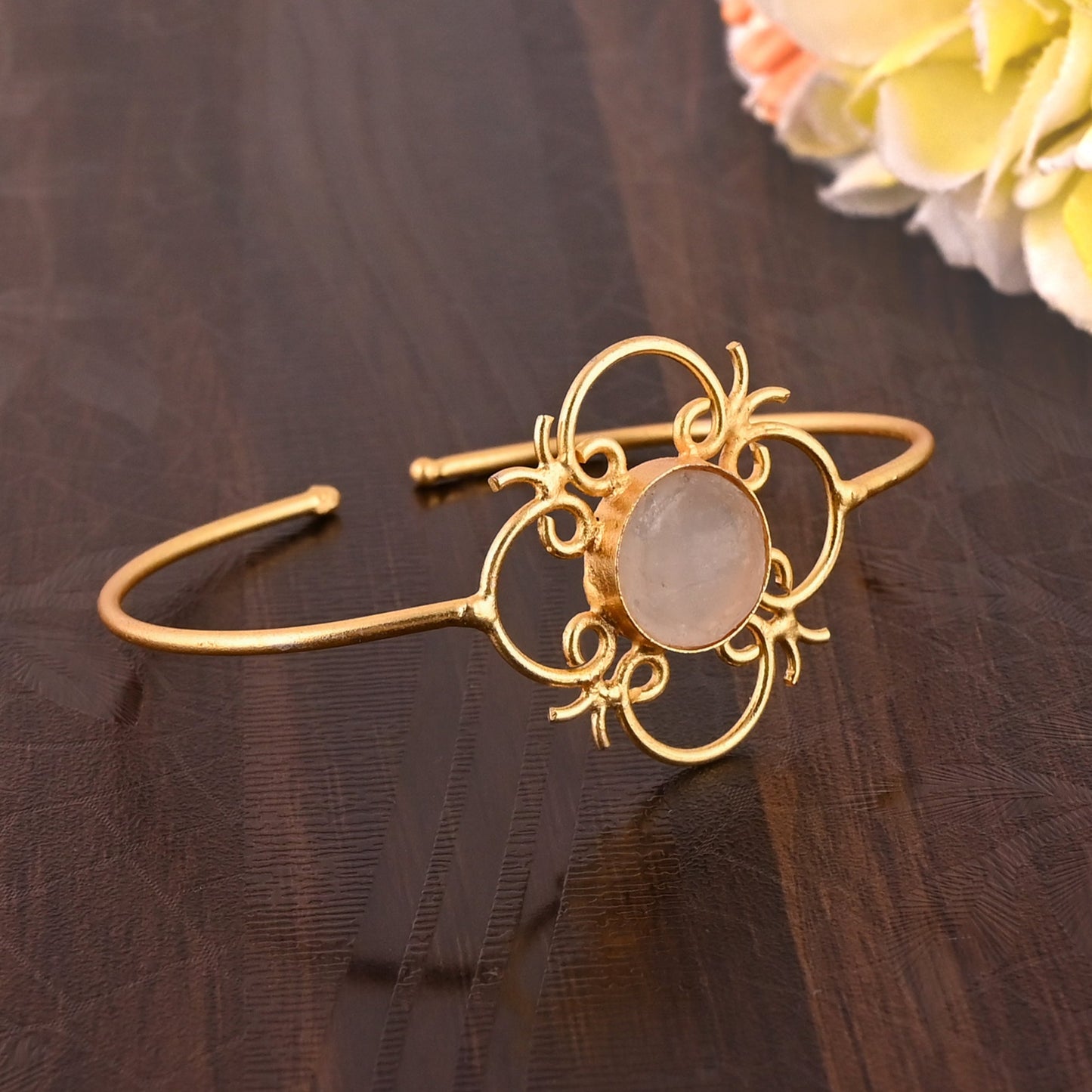 Designer Rose Quartz Raw Adjustable Bangle Jewelry