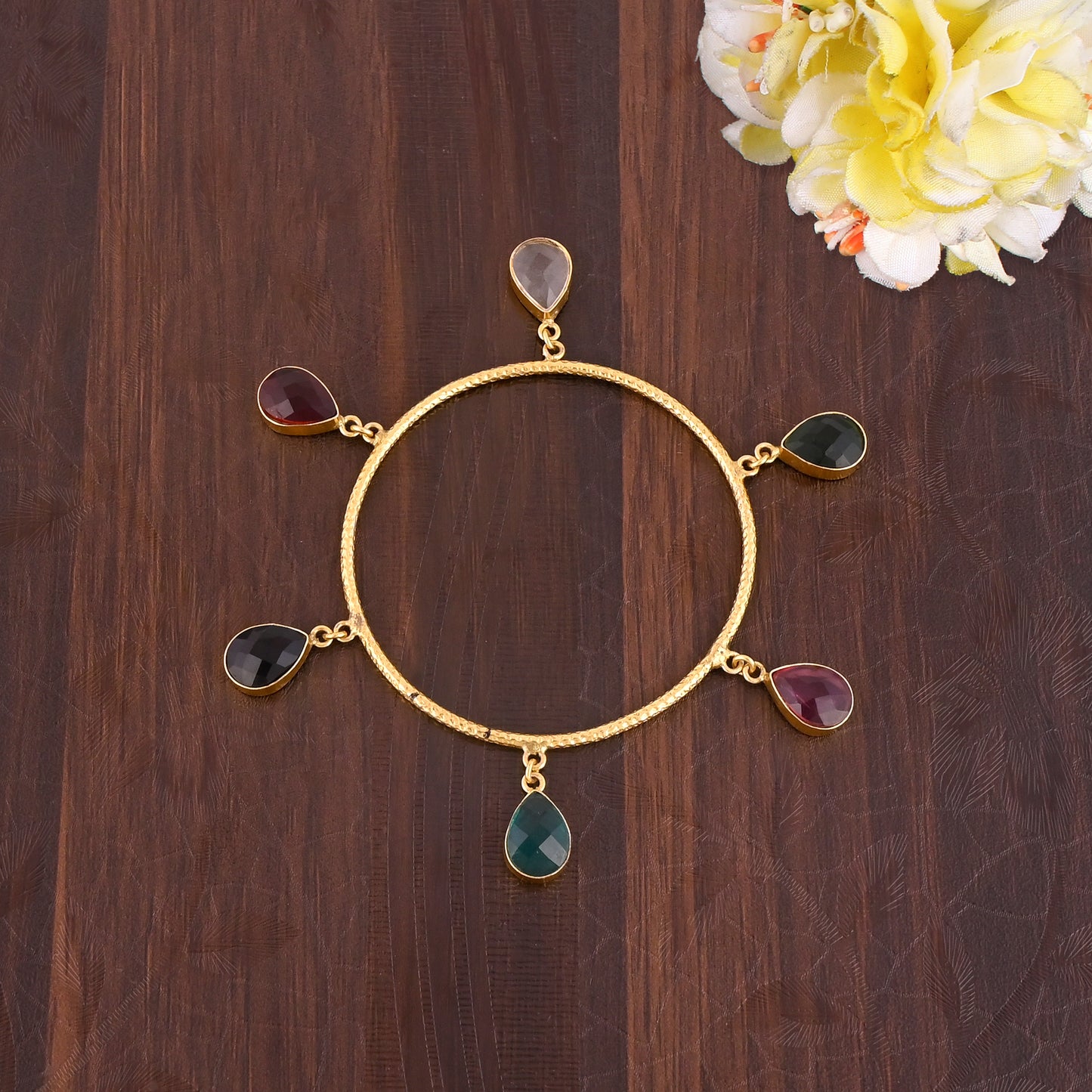 Pretty Gold Plated Brass Gemstones Bangle For Her.