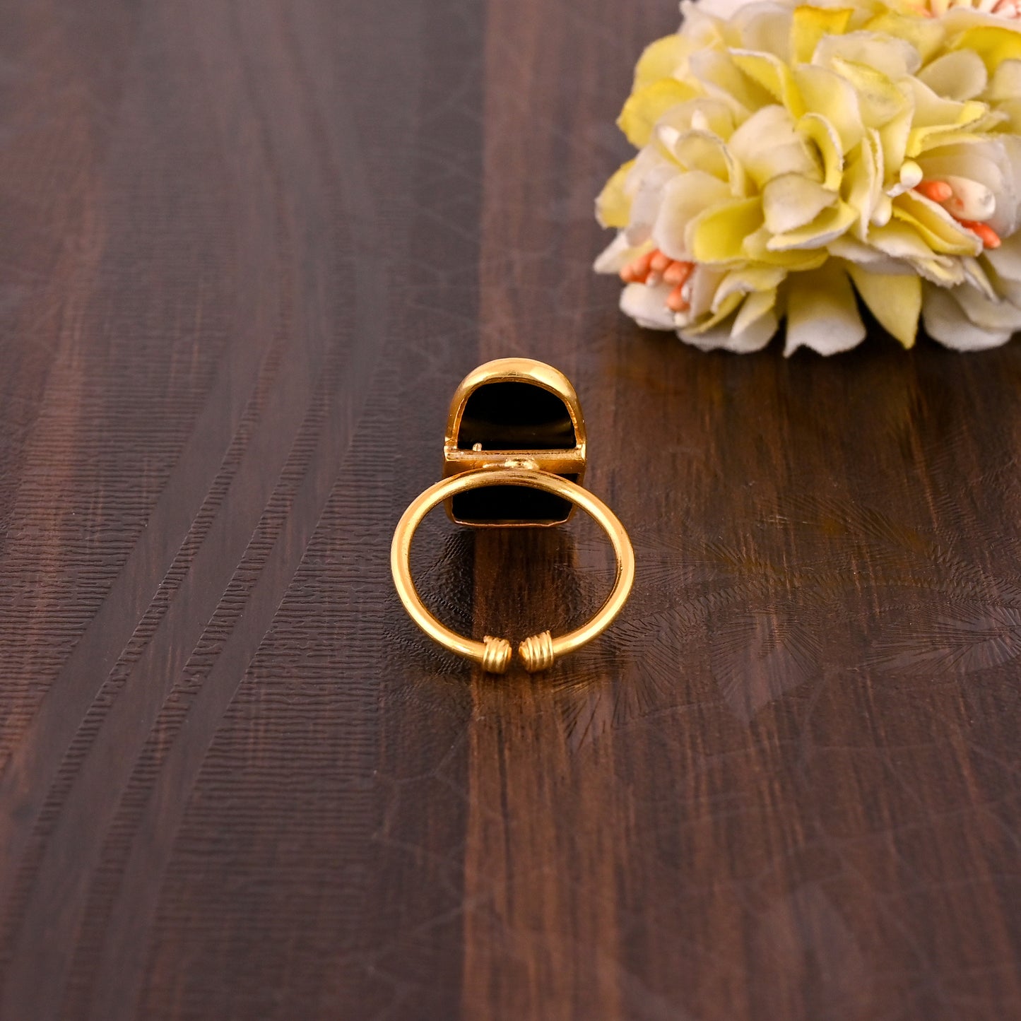 Beautiful Black Onyx Gold Brass Stackable Ring.