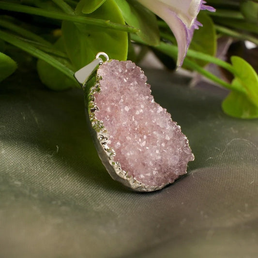 Amethyst Druzy Electro Silver Plated Pendant