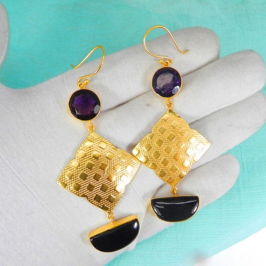 Black Onyx & Amethyst Earrings