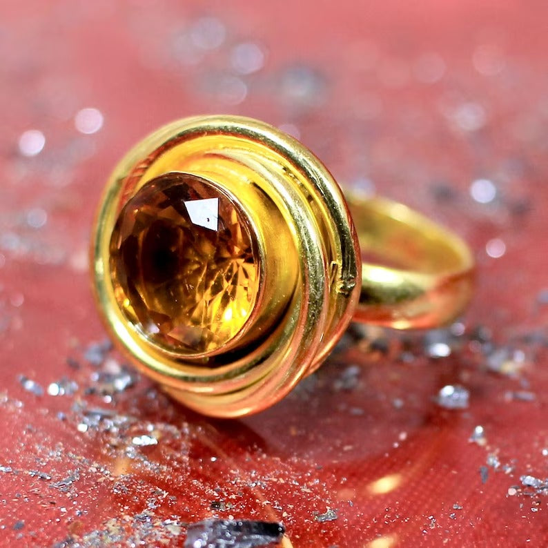 Wire Wrap Citrine Gemstone Brass Ring