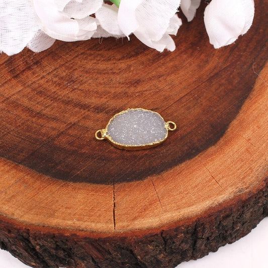 White Druzy Double Loop Connector Pendant