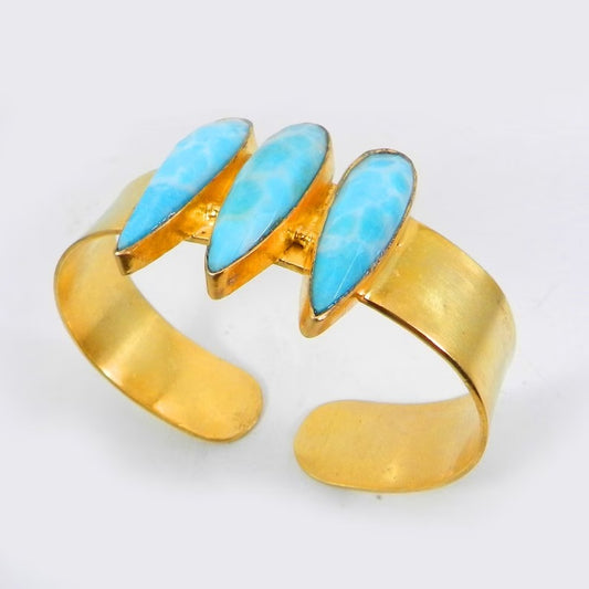 Synthetic Larimar Gold Plated Handmade Adjustable Designer Bezel Cuff Bangle