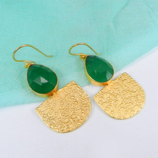 Green Onyx Textured Bridal Earrings