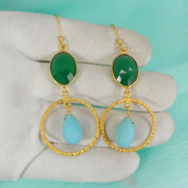 Green Onyx Large Drop Earrings