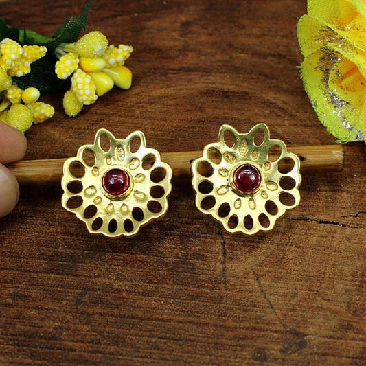 Pink Ruby Gold Plated Stud Earrings