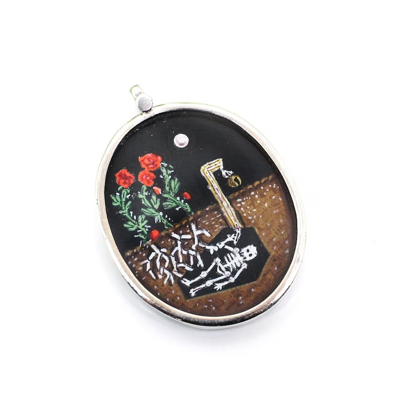 92.5 Sterling Silver Skeleton Painting Pendant