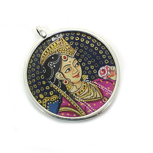 92.5 Sterling Silver Miniature Princess Painting Pendant