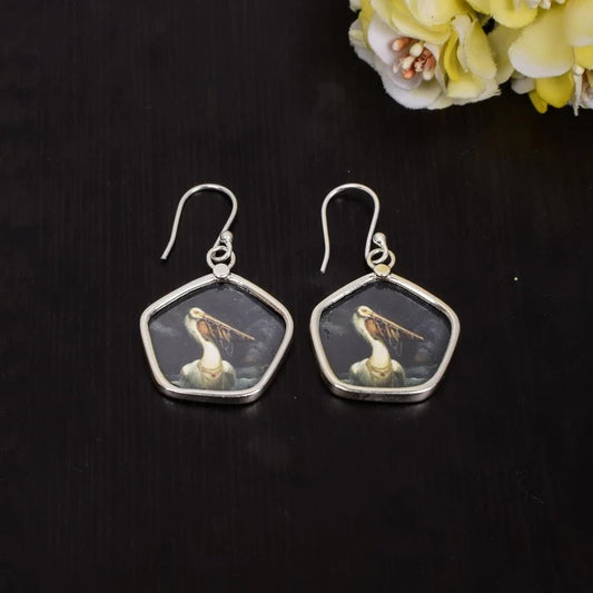 92.5 Sterling Silver Pelican Painting Earrings