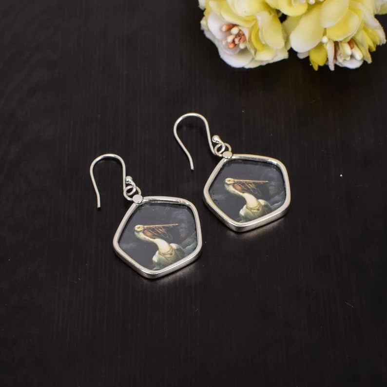 92.5 Sterling Silver Pelican Painting Earrings