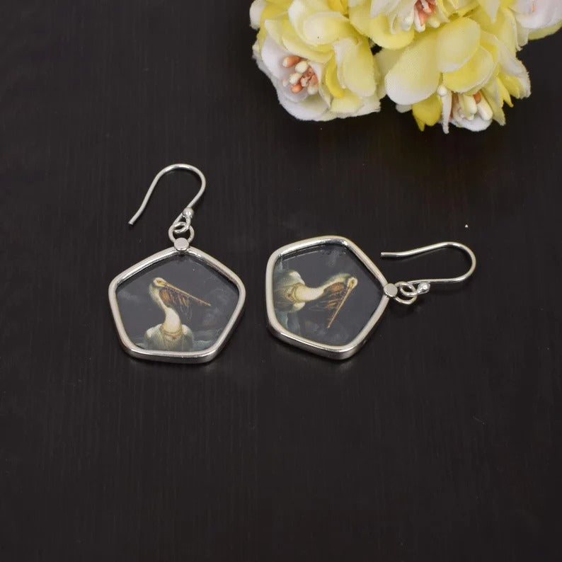 92.5 Sterling Silver Pelican Painting Earrings