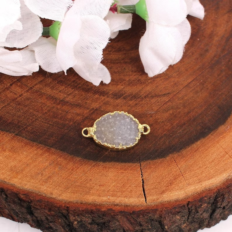 White Druzy Double Loop Pendant