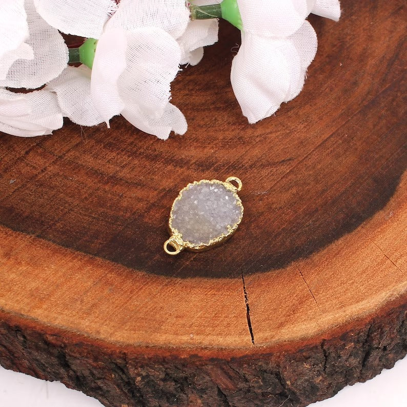 White Druzy Double Loop Pendant