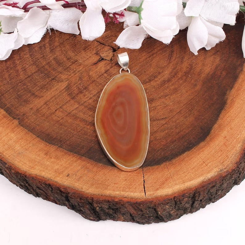 925 Silver Brazil Slice Agate Pendant