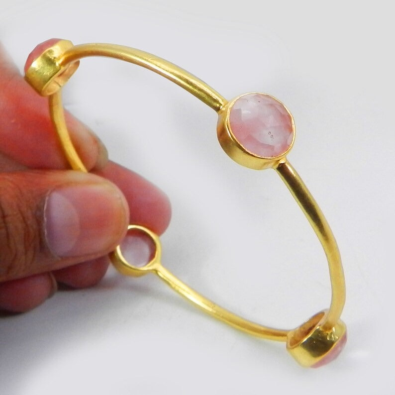 Cherry Crackle Glass Gold Plated Brass Bangle