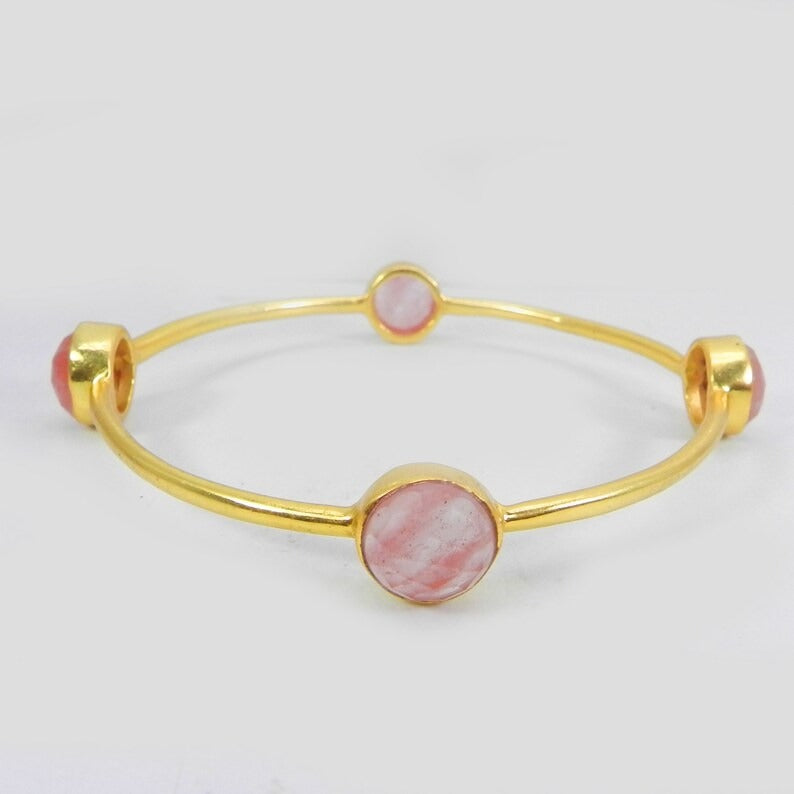 Cherry Crackle Glass Gold Plated Brass Bangle