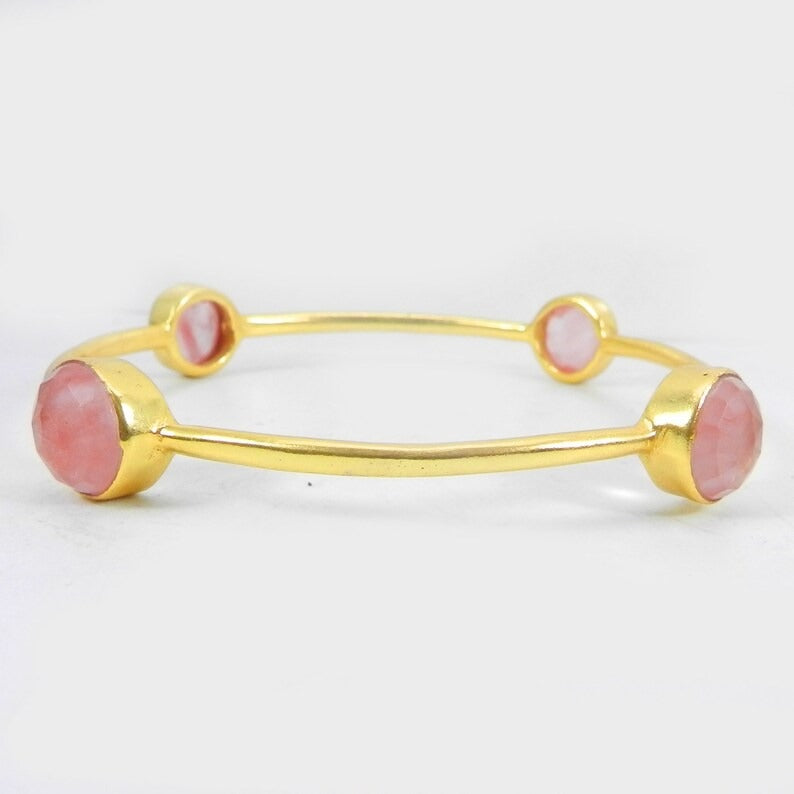 Cherry Crackle Glass Gold Plated Brass Bangle