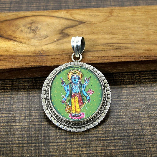 92.5 Sterling Silver Lord Vishnu Temple Jewelry Pendant