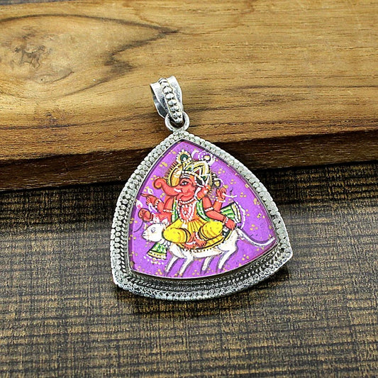 92.5 Sterling Silver Trillion Shape Lord Ganesha Pendant