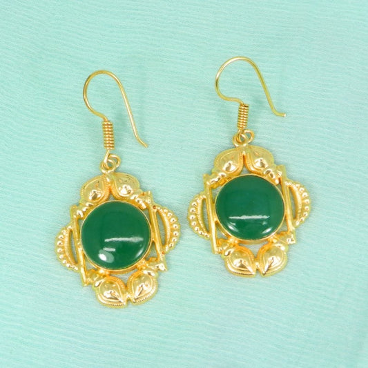 Green Onyx Gemstone Brass Earrings