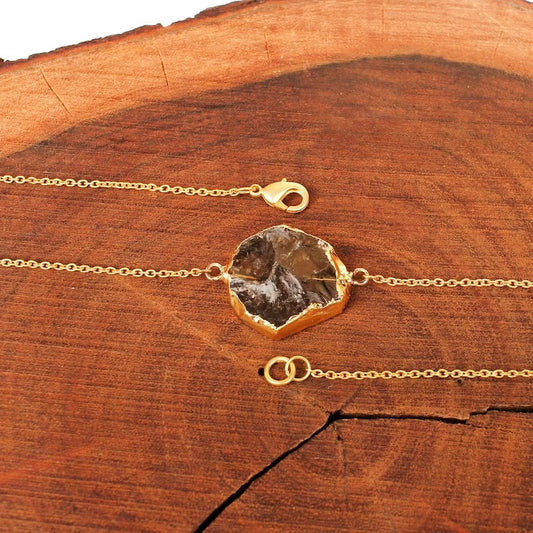 Raw Smoky Quartz Brass Gold Plated Necklace