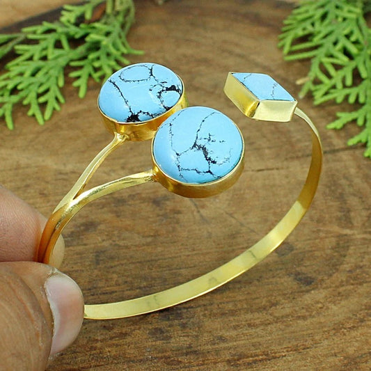 Turquoise Gemstone Gold Plated Cuff Bangle