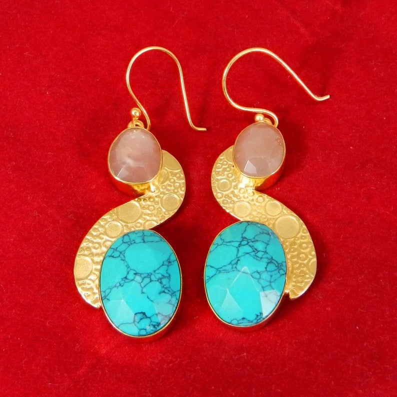 Peach Moonstone & Turquoise Earrings