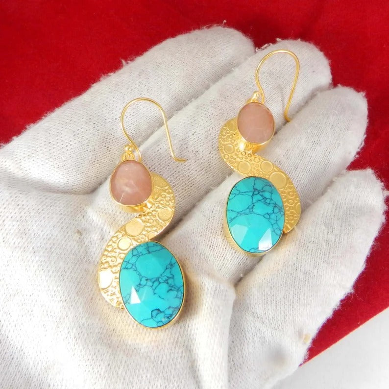 Peach Moonstone & Turquoise Earrings