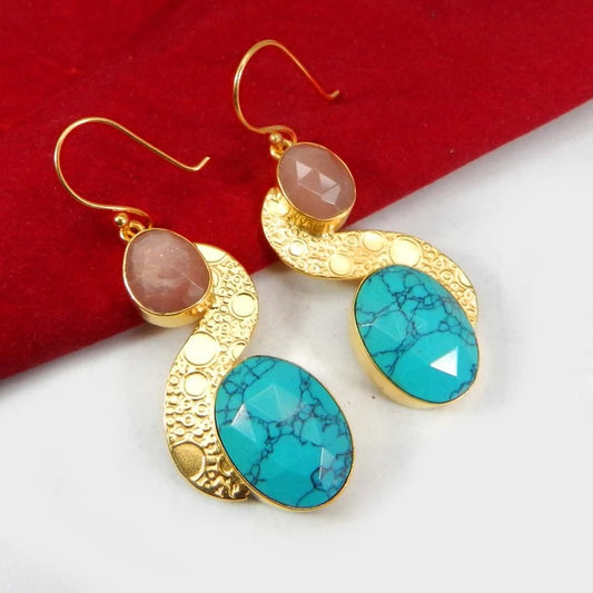 Peach Moonstone & Turquoise Earrings