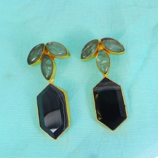 Multi Stone Brass Gold Plated Earrings