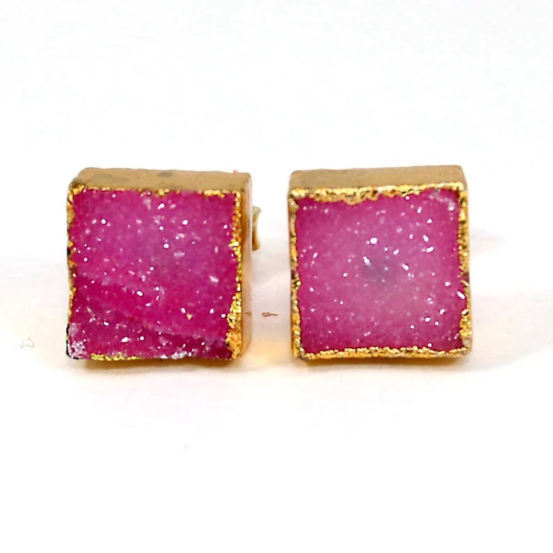 Pink Druzy Studs