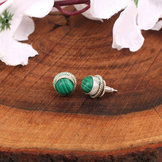 Malachite Brass Stud Earrings