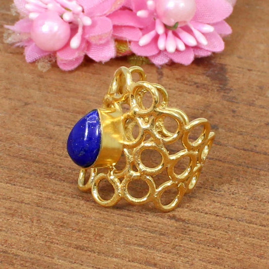 Lapis Lazuli Gold Plated Adjustable Ring