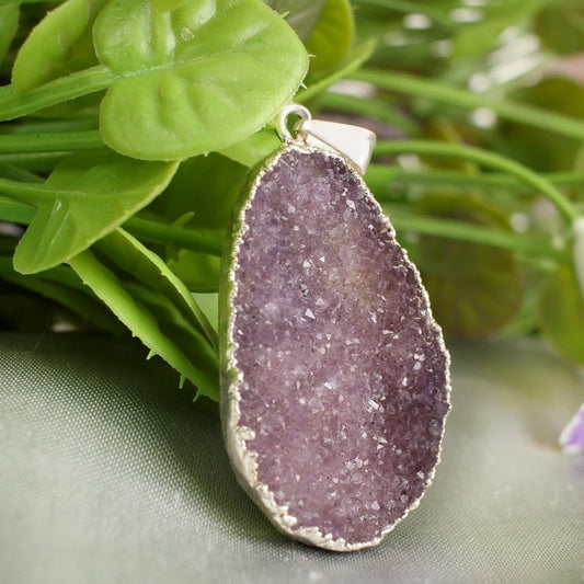 Amethyst Druzy Silver Electro Plated Pendant