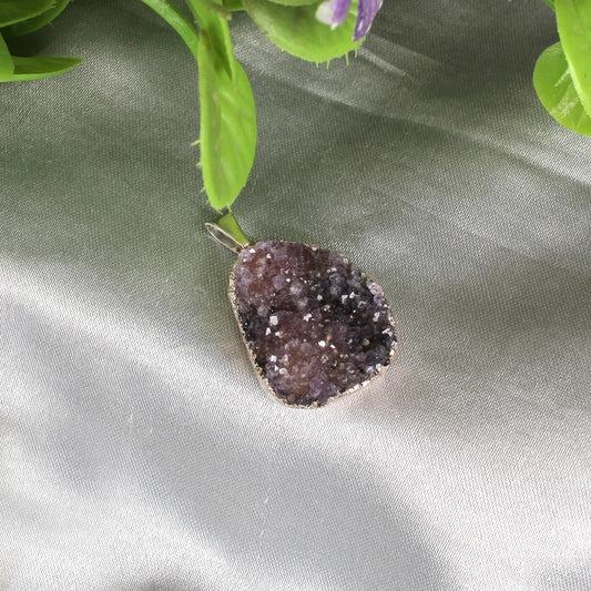 Amethyst Druzy Silver Plated Pendant