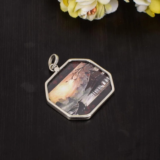 925 Sterling Silver  Scenery Hand-Painting Pendant