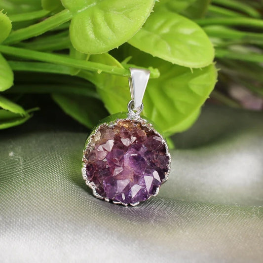 Amethyst Druzy Silver Electro Plated Pendant