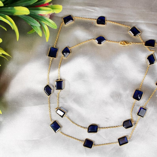 Ink Blue Hydro Gemstone Gold Plated Necklace