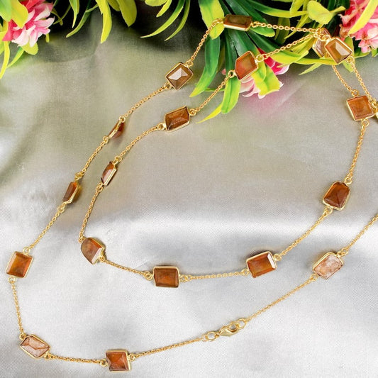 Dark Citrine Gemstone Brass Necklace