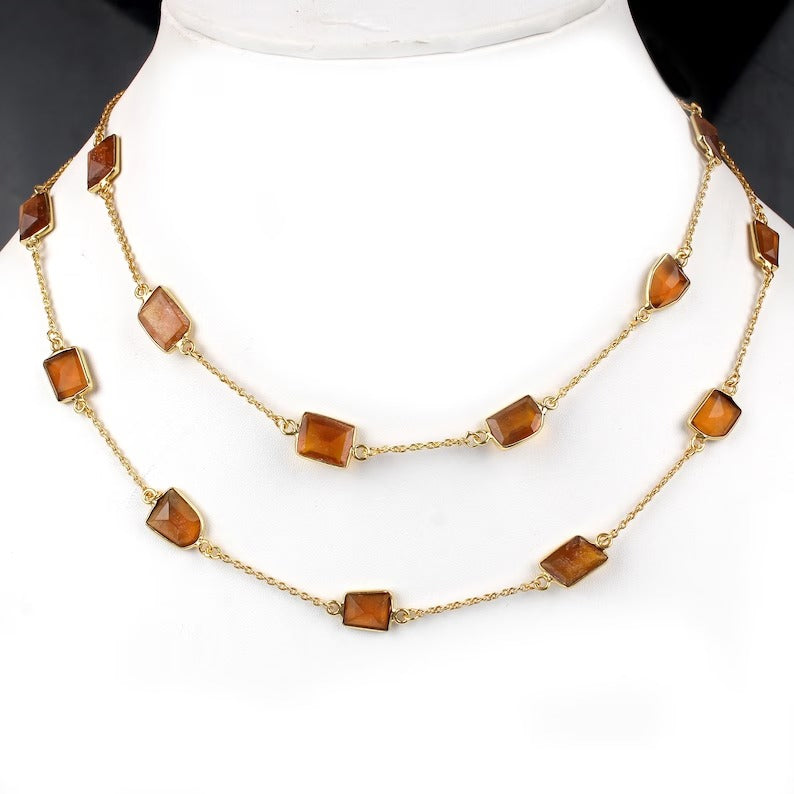 Dark Citrine Gemstone Brass Necklace