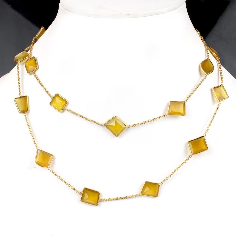 Yellow Chalcedony Gold Plated Brass Necklace