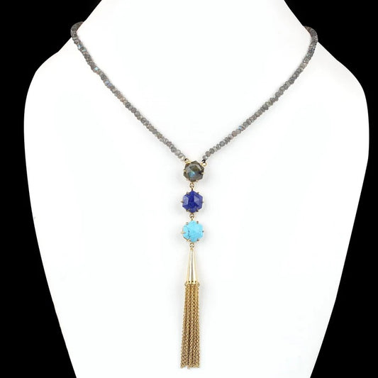 Multi Stone Gold Plated Brass Necklace