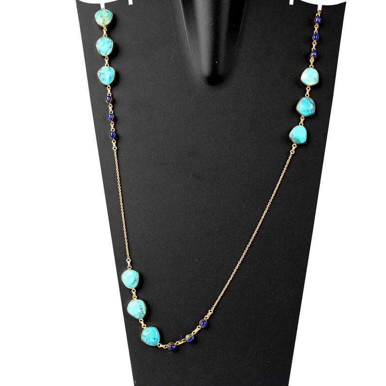 Turquoise & Lapis Lazuli Gold Plated Brass Necklace