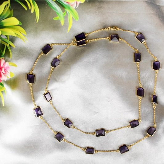 Amethyst Gemstone Gold Plated Brass Necklace