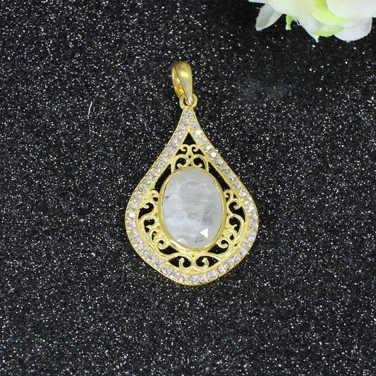 Moonstone & Cubic Zirconia Handmade Gemstone Pendant