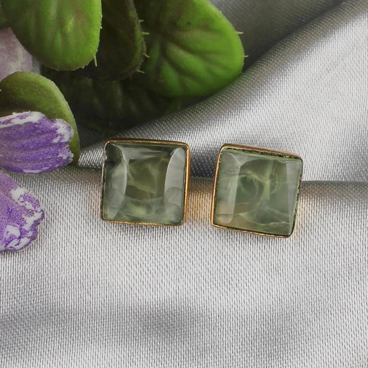 Green Fluorite Gemstone Stud Earrings